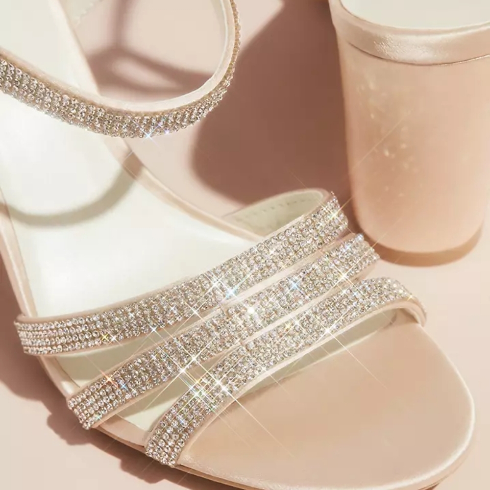 David's Bridal Champagne Rhinestone Heels - Picture 4 of 5